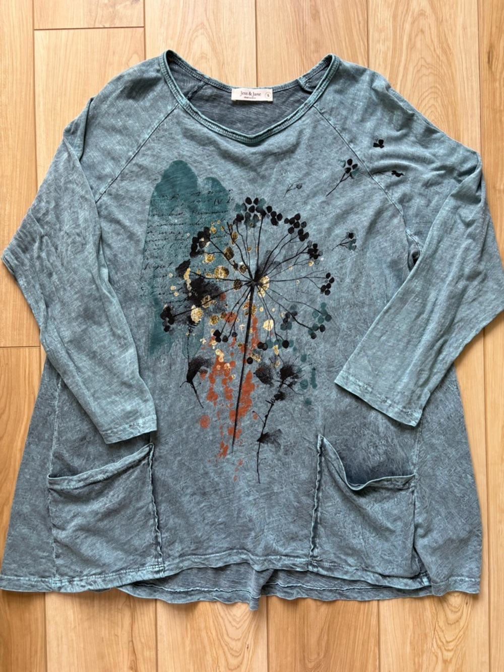 Jess and Jane Dandelion tunic relaxed lagenlook cottagecore artsy beach Sz Small